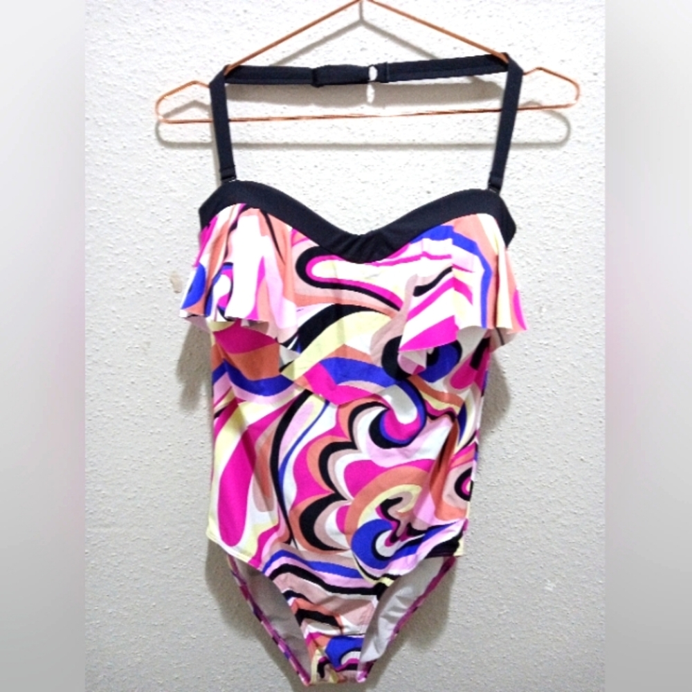 Womens Plus Size Multicolor One Piece Halter Swimsuit Pink Blue White sz 18W